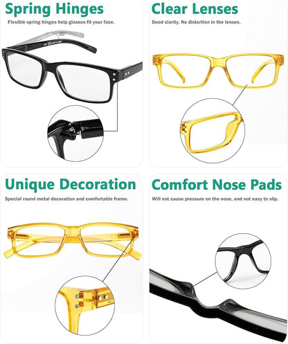 Eyekepper Vintage Reading Glasses for Men - 3 Pairs Black and 2 Pairs Yellow - Spring Hinges Classic Readers +2.50