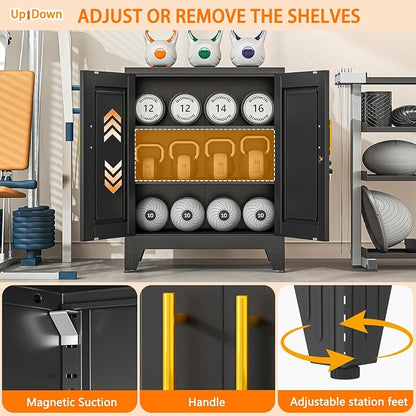 Metal Tool Storage Cabinet with Doors and Adjustable Shelves, Small Locking Garage Storage Cabinet, Black Steel Tool Cabinets with Leveling Feet for Garage, Basement, Office, Utility Room