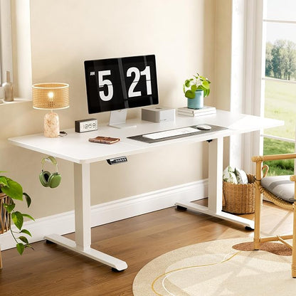 Veken 63" x 28" Super Large Standing Desk, Height Adjustable Electric Computer Desk, Sit to Stand Up, Modern Workstation for Home Office, Walking Pad, Writing, Gaming Bedroom Study, White