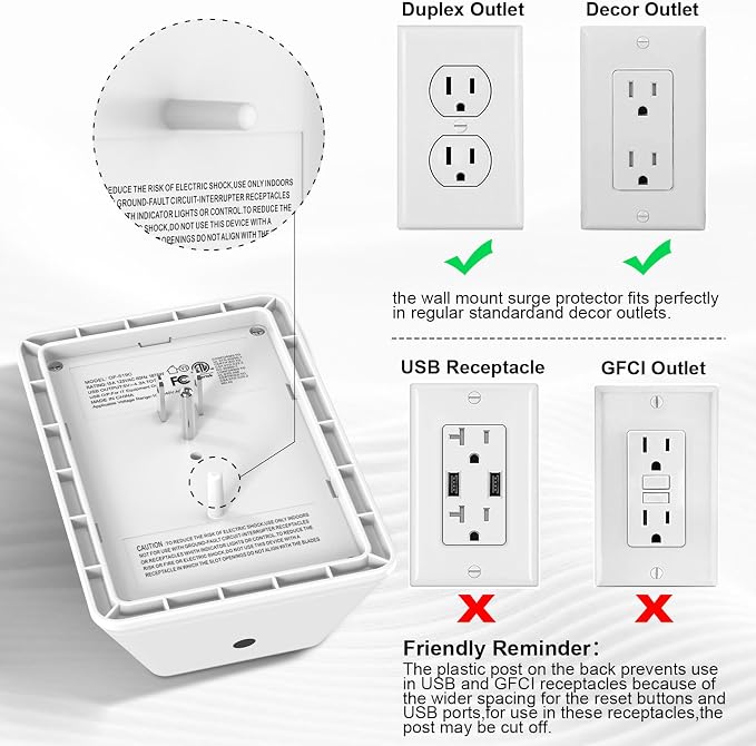 Multi Plug Outlet Surge Protector - Lvetek 3-Sided Power Strip with 5 Outlet Extender and 4 USB Ports(2 USB-C) and Night Light, USB Wall Charger for Home, Office, Travel, ETL Listed, White