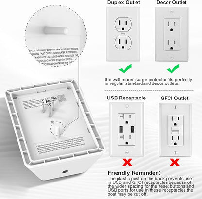 Multi Plug Outlet Surge Protector - Lvetek 3-Sided Power Strip with 5 Outlet Extender and 4 USB Ports(2 USB-C) and Night Light, USB Wall Charger for Home, Office, Travel, ETL Listed, White