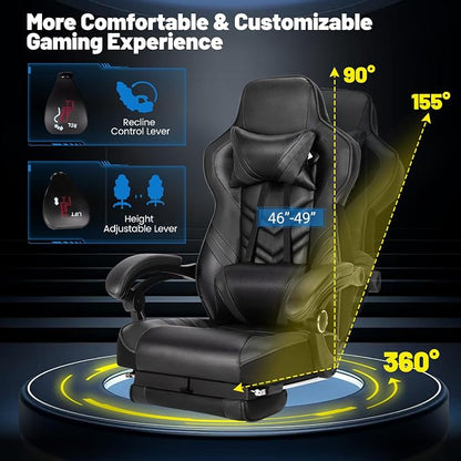 Goplus Gaming Chair, Computer Chair with Footrest and Lumbar Support, Height Adjustable Executive Swivel Rolling Task Chair with 90°-155° Tilt Function (Black)
