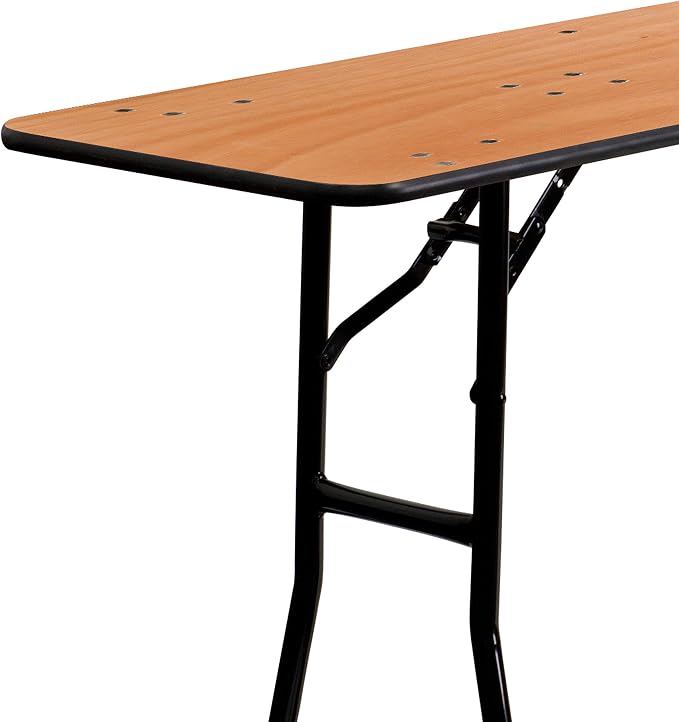 EMMA + OLIVER 8-Foot Rectangular Wood Folding Training/Seminar Table with Clear Coated Top