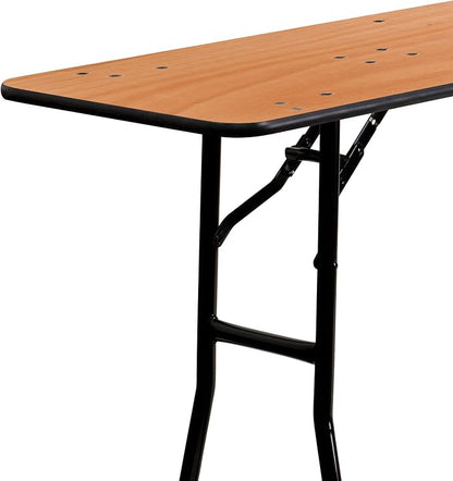 EMMA + OLIVER 8-Foot Rectangular Wood Folding Training/Seminar Table with Clear Coated Top