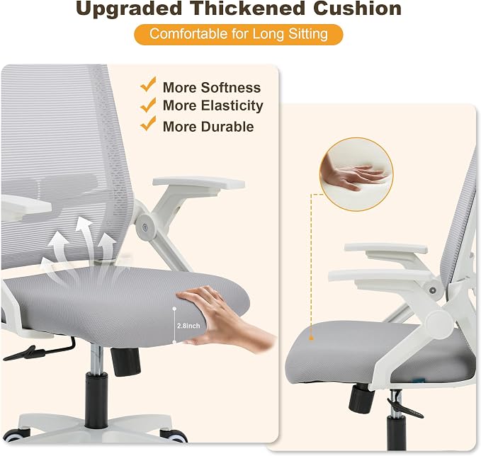 Office Chair Ergonomic Desk Chair, 400lbs Home Mesh Office Desk Chairs with Wheels, Comfortable Gaming Chair, High Back Office Copmuter Chair for Long Hours(White)