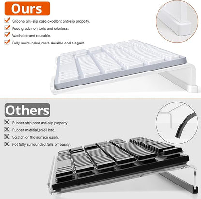 Richboom Acrylic Tilted Computer Keyboard Holder for Easy Ergonomic Typing, Keyboard Stand for Office Desk, Home, School, White
