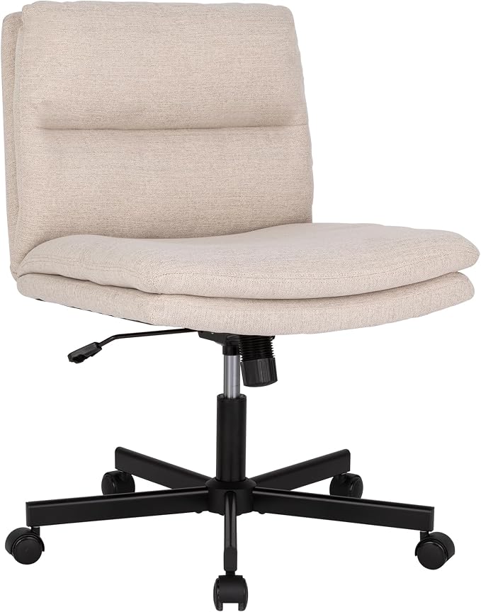 Okeysen Criss Cross Chair with Wheels, Armless Wide Seat Cross Legged Comfy Office Desk Chair, Height Adjustable Swivel Computer Task Chairs for Home, Office, Vanity, Beige
