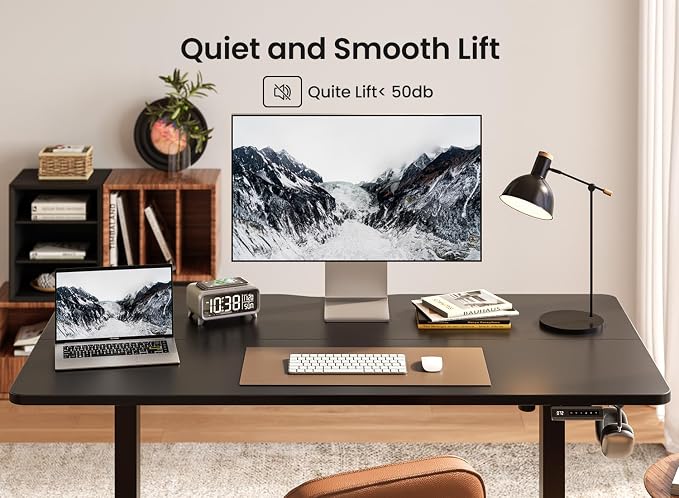 BANTI 40 × 24 Inches Standing Desk, Ergonomic, Electric Height Adjustable, Sit and Stand Up, Computer Office Desk with Splice Board, Black Frame/Black Top