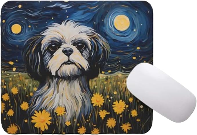Starry Night Dog Mouse Pad for Home Office Gaming Working Desk Computer Desktop Accessories Non-Slip Rubber Mouse Pad for Dog Lovers (Shih Tzu)
