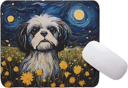 Starry Night Dog Mouse Pad for Home Office Gaming Working Desk Computer Desktop Accessories Non-Slip Rubber Mouse Pad for Dog Lovers (Shih Tzu)