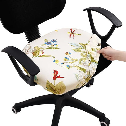 Smiry Printed Office Computer Chair Seat Covers, Stretch Fit Universal Desk Rotating Chair Cover Washable Removable Seat Cushion Protectors - Beige and Green