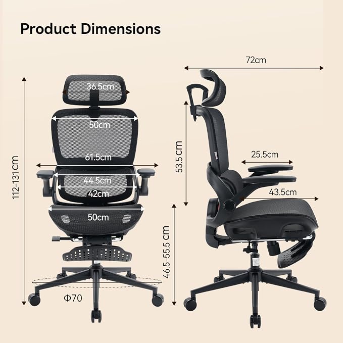 SIHOO B100 PRO Mesh Office Chair with Footrest, Ergonomic Office Chair with Adaptive Lumbar Support, Desk Chair with Wide Headrest, Computer Chair with 360° Rotatable Flip-Up Armrests, Light Black