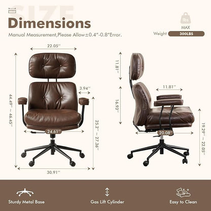 Faux Leather Executive Office Chair - Big and Tall Ergonomic Home Office Chair,Reclining Computer Desk Chair with Lumbar Support,Adjustable Task Chair Swivel Rolling PC Chair with Wheels,PU,Dark Brown