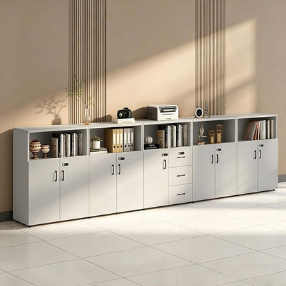 File Cabinet with Password Lock, Wood Lateral Filing Cabinet for Letter/A4 Files, 3 Drawer with Door, Printer Stand with Open Shelves for Home Office