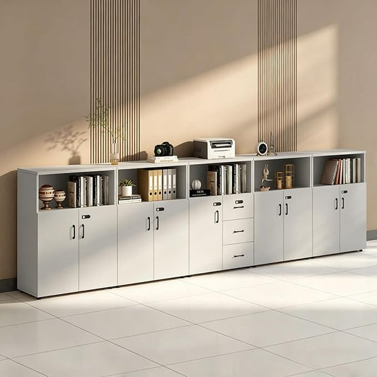File Cabinet with Password Lock, Wood Lateral Filing Cabinet for Letter/A4 Files, 3 Drawer with Door, Printer Stand with Open Shelves for Home Office