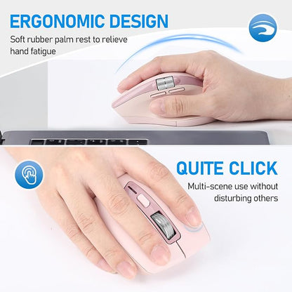 INFINMIND Wireless Bluetooth Side Scroll Mouse with Multi-Device, Ergonomic Computer Mice with Smart Flying Scroll, Quiet Click for Computer, Laptop, iPad, Tablet, MacBook (Pink)