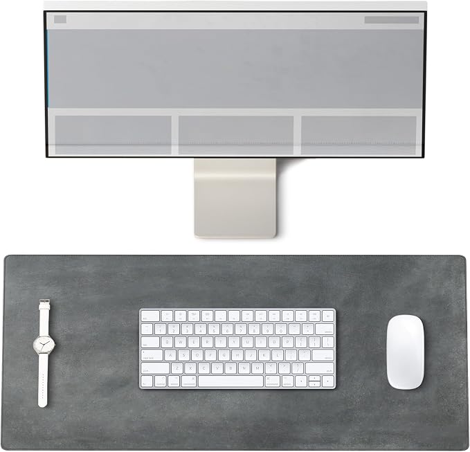 Customized Handmade Leather 26"x13" Desk Mat, Handcrafted Genuine Leather Desk Pad for Office, Personalized Protective Mouse Pad, Small, Grey
