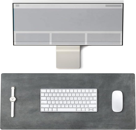 Customized Handmade Leather 26"x13" Desk Mat, Handcrafted Genuine Leather Desk Pad for Office, Personalized Protective Mouse Pad, Small, Grey