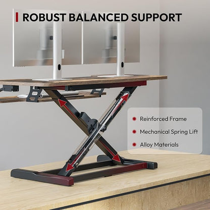 SANODESK 40" Standing Desk Converter, Effortless Lift Sit-Stand Desk Riser for Dual Monitors, Large Ergonomic Computer Workstation Tabletop, Rustic Brown