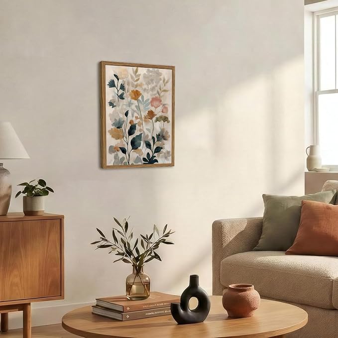 Framed Floral Bathroom Wall Art, Vintage Botanical Wall Decor Pictures, Watercolor Wildflower Canvas Prints Paintings Neutral Antique Flower Plant Home Decor for Living Room Bedroom 8x10 Inch