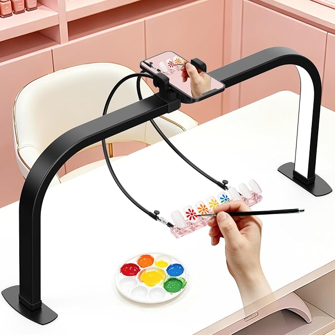 Half Moon Nail Light for Desk with Soldering Clips & Phone Holder, 30In Foldable LED Arch Tech Lamp for Fingernail Art Jewelery Craft Card DIY, 2700LM Multiple Brightness 3000-6000K