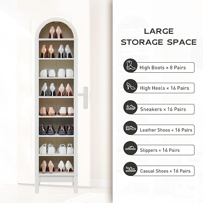 IFGET 71" Tall Arched Bookshelf, 8 Tiers Arch Bookcase with Storage, Modern Farmhouse Book Shelf with Adjustable Shelves, Wood Bookshelf w/Open Display Shelves for Living Room, Office (Antique White)