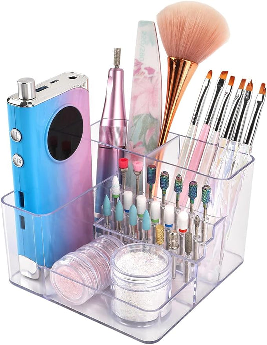 Nail Drill Holder, 21 Holes Nail Drill Machine & Bits Storage Box, Acrylic Nail Drill Bit Holder Professional Nail Tools Organizer, Nail Desk Organizer for Nail Tech