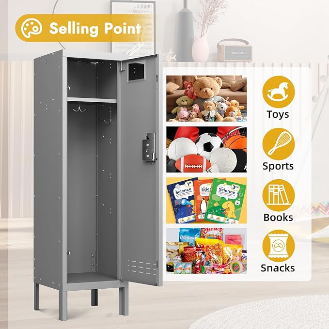 BUTISOW Metal Kids Locker,Metal Cabinet Storage Lockers,Lockable for Employees with Door,54" Height Steel Locker,Lockable Steel Locker for Children's Room, Playroom, School,Gym