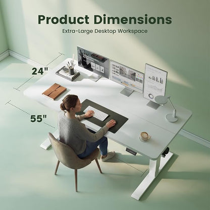 CubiCubi 55 x 24 Standing Desk, Height Adjustable Electric Computer Desk, Sit Stand up Home Office Workstations, White