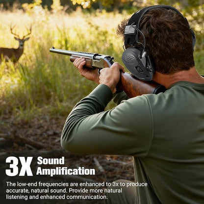 Electronic Shooting Ear Protection w/Gel Pads, 23dB NRR Active Noise Reduction & 3X Amplification Headset for Shooters