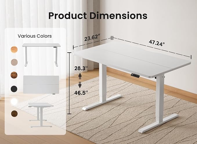 BANTI 48 × 24 Inches Standing Desk, Ergonomic, Electric Height Adjustable, Sit and Stand Up, Computer Office Desk with Splice Board, White Frame/Whitetop