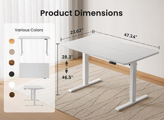BANTI 48 × 24 Inches Standing Desk, Ergonomic, Electric Height Adjustable, Sit and Stand Up, Computer Office Desk with Splice Board, White Frame/Whitetop