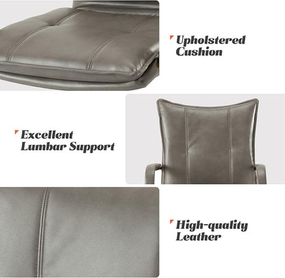 HULALA HOME Faux Leather Home Office Desk Chair, Adjustable Swivel Computer Chair with Golden Legs and Arms, Comfy Upholstered Task Chair, Grey