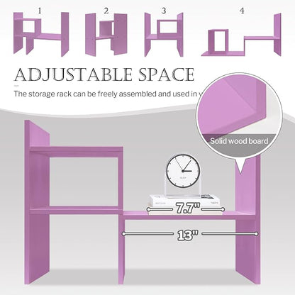 Jerry & Maggie Desktop Organizer Office Storage Rack Adjustable Wood Display Shelf Birthday Gifts Toy Home Decor Free Style Rotation Display True Natural Stand Shelf (Violet)