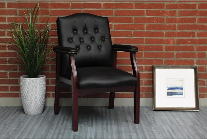 Black Leather Office Chairs Set of 4 -High Back Ergonomic Executive Guest Chairs for Reception, Multi-Scene Use (Waiting Room, Meeting, Conference, Lobby, Conference, Church) No Wheels with Arm Design