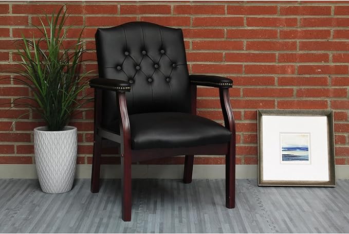 Black Leather Office Chairs Set of 2 -Ergonomic Executive Guest Chairs for Reception, Multi-Scene Use (Waiting Room, Meeting, Conference, Lobby, Conference, Church) High Back No Wheels with Arm Design
