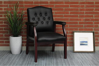 Black Leather Office Chairs Set of 2 -Ergonomic Executive Guest Chairs for Reception, Multi-Scene Use (Waiting Room, Meeting, Conference, Lobby, Conference, Church) High Back No Wheels with Arm Design