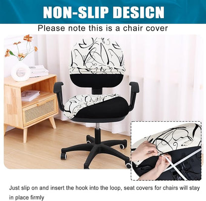 Smiry Stretch Printed Office Computer Chair Covers, Universal Washable Removable Desk Rotating Chair Slipcovers Protector, Seat + Backrest Cover - Beige and Black