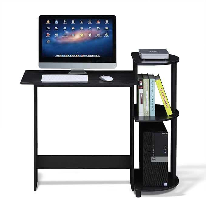 Furinno Compact 29-Inch Black Computer Desk, Gaming Desk with Shelves, Office Desk with Book Shelf, for Home Office, Study Room, Dorm, Bedroom, Dark Americano
