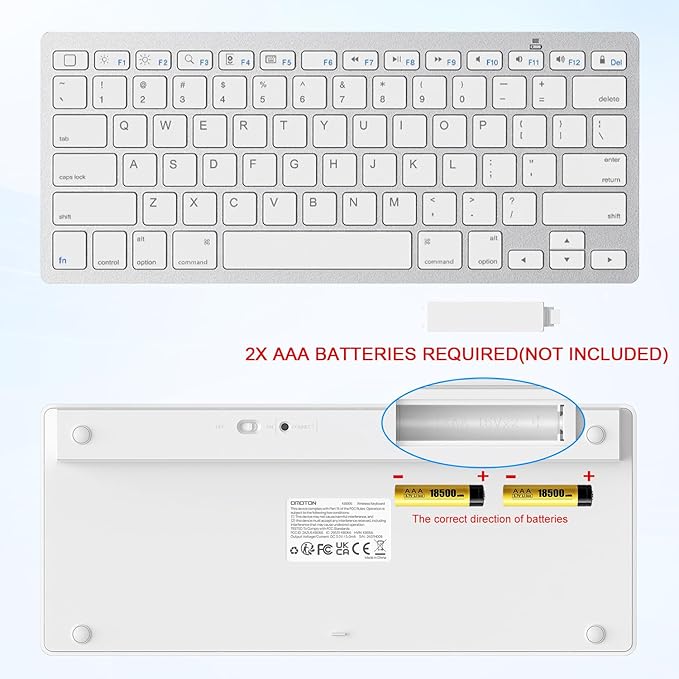 OMOTON Ultra-Slim Bluetooth Keyboard for iPad 11th/10th/9th/8th/7th, iPad Pro/Air/Mini and iPhone Series, Wireless iOS Keyboard with 12 Multimedia Keys for Office, Home, Travel, School, White
