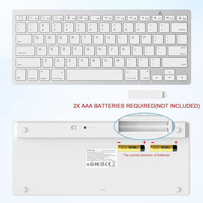 OMOTON Ultra-Slim Bluetooth Keyboard for iPad 11th/10th/9th/8th/7th, iPad Pro/Air/Mini and iPhone Series, Wireless iOS Keyboard with 12 Multimedia Keys for Office, Home, Travel, School, White
