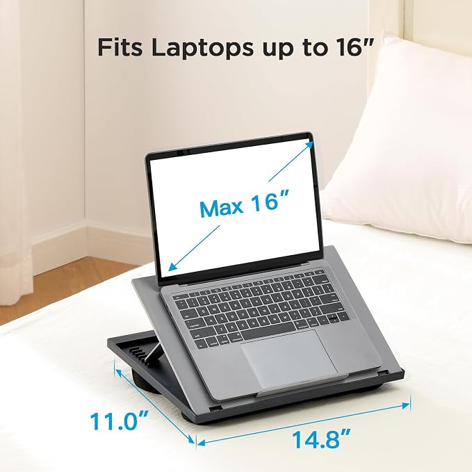 HUANUO Adjustable Lap Desk - with 8 Adjustable Angles & Dual Cushions Laptop Stand for Car Laptop Desk, Work Table, Lap Writing Board & Drawing Desk on Sofa or Bed, Grey