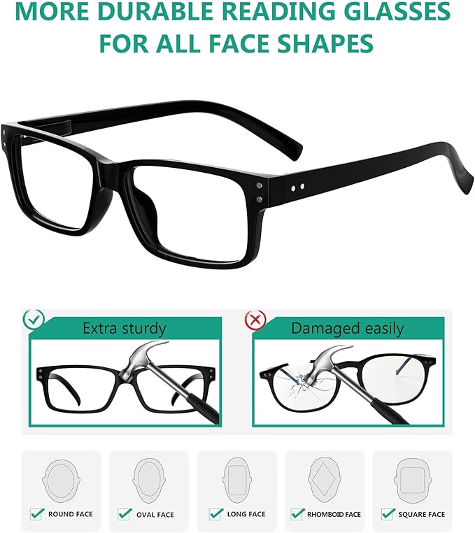 Eyekepper Vintage Reading Glasses for Men - 5 Pack Spring Hinges Classic Readers - Black Frame +0.50