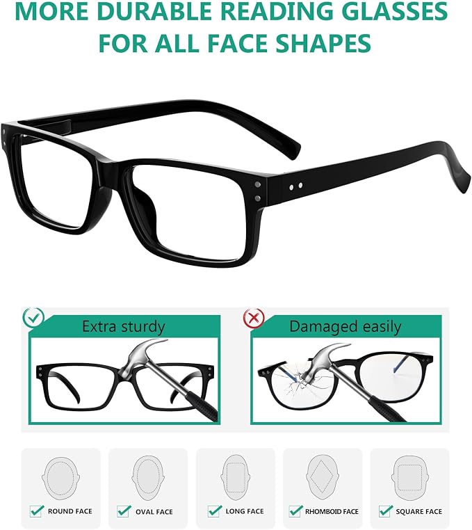 Eyekepper Vintage Reading Glasses for Men - 5 Pack Spring Hinges Classic Readers +2.75