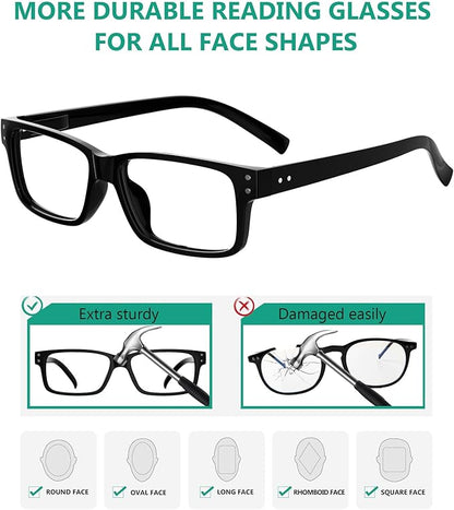 Eyekepper Vintage Eyeglasses for Men - 3 Pack Spring Hinges Classic Glasses - Black Frame +0.00