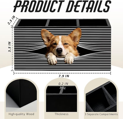 Funny Corgi Pen Pencil Holder for Desk, Corgi Lovers Gifts for Women Men, Dog Mom Lovers Gifts, Dog Office Decor Wooden Box Sign Decorations for Home Office Bedroom Desk Tabletop