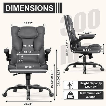 Ergonomic Office Chair with Flip-Up Armrests, Mid Back Executive PU Leather Desk Chair, Height Adjustable with Lumbar Support, Rocking & Swivel Computer Chair for Home Office