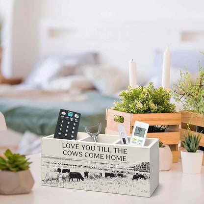 Vintage Western Cow Pen Holder for Desk, Cow Gifts for Women CowLovers Pencil Organizer, Love You Till The Cows Come Home Wooden Pen Holder Desk Accessories Decor for Home Office