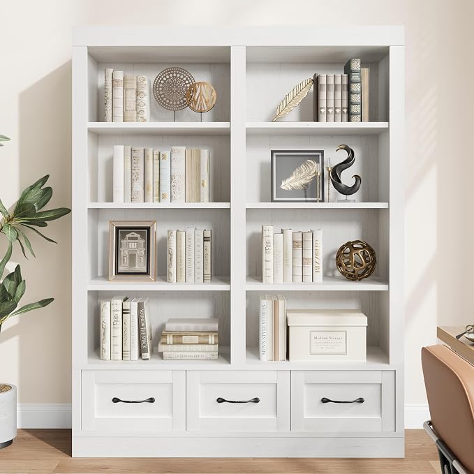 Garvee 74.5" Tall Bookshelf with Double Storage, 6-Tier Large Bookshelf, Double Wide Bookshelves w/ 12 Cubbies, Wide Freestanding Bookcases for Livingroom Office Library (White, 64"H*47.2"L*11.8"D)