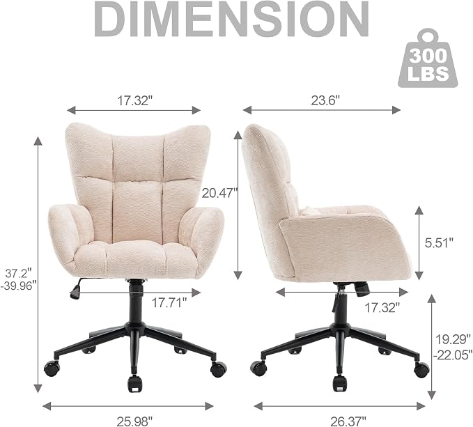 Home Office Desk Chair, Modern Tufted Chenille Vanity Chair, Adjustable Upholstered Swivel Computer Chairs for Bedroom, Living Room, Beige
